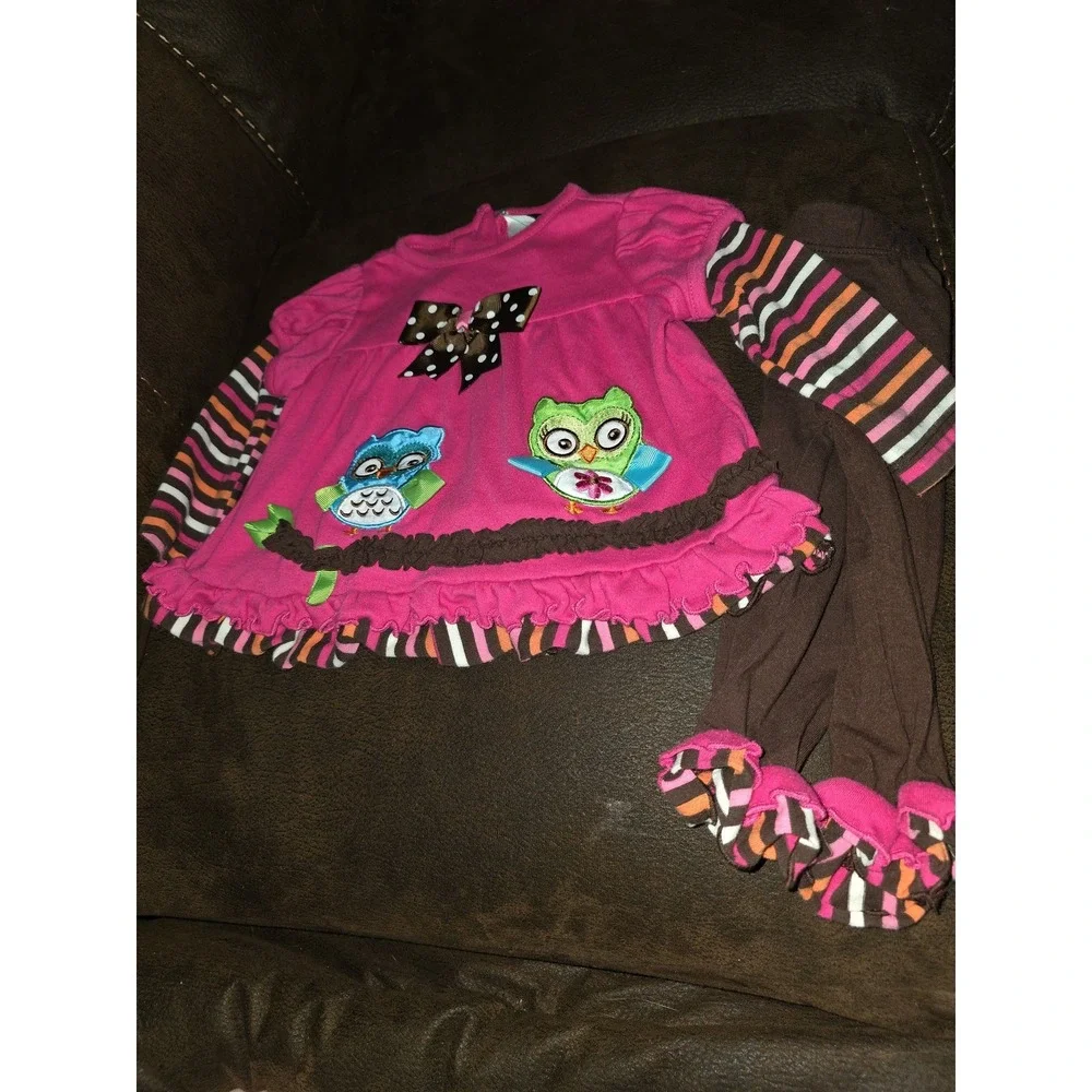 Rare editions fall autumn owl top and leggings size 12 months